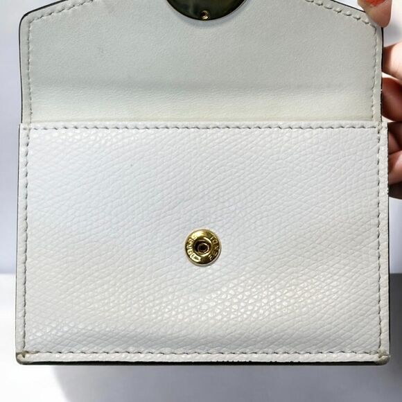 FENDI White Trifold Micro Wallet Grained Leather New F Logo Gold Snap 8M0395 - Picture 10 of 16